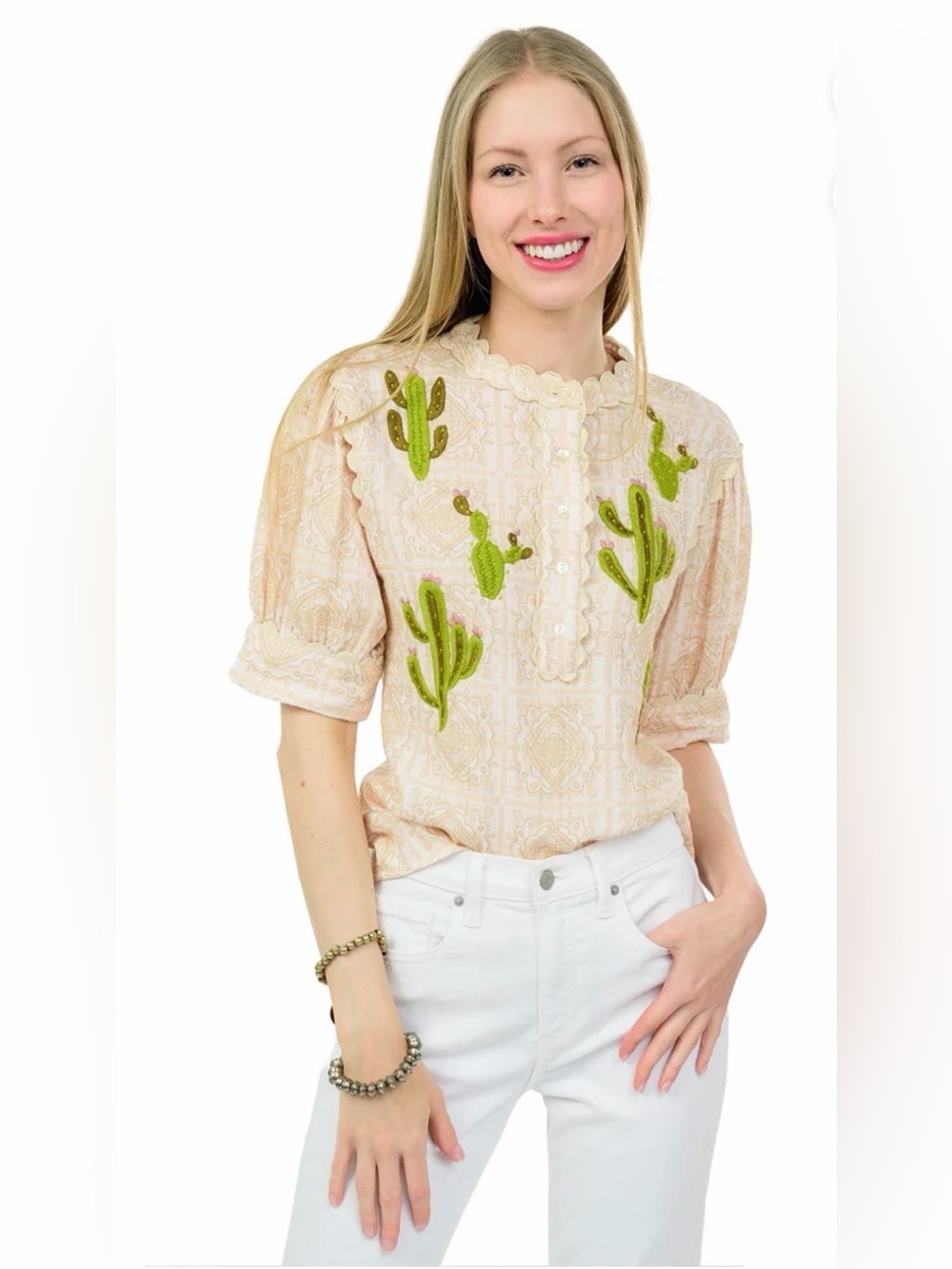 Sister Mary Nopal Top Embroidered Cactus Blouse